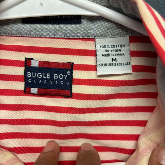 Vintage 90s Bugle Boy Shirt Train Conductor Stripes Logo Embroidered Grunge Y2K - Picture 8 of 11
